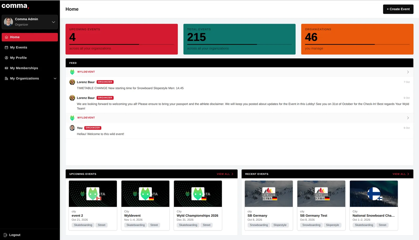 Organizer dashboard